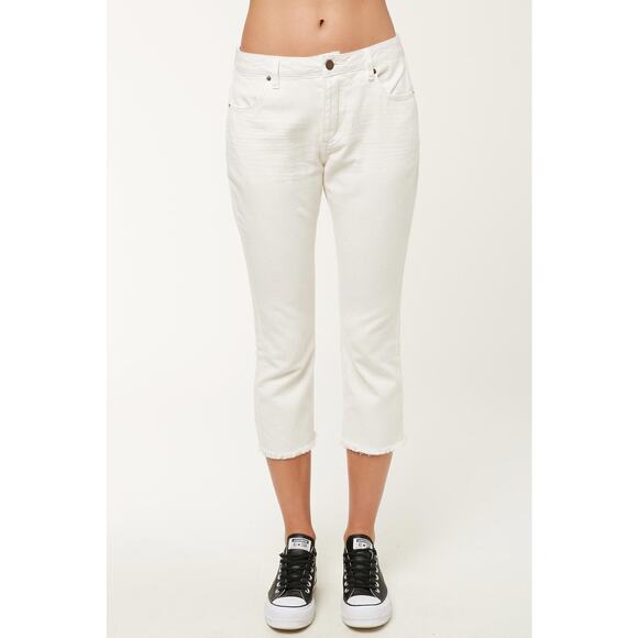 O’Neill  Women's Bone White Sutter Mini Boot Raw Hem Cropped Denim Jeans 24 - Picture 1 of 7